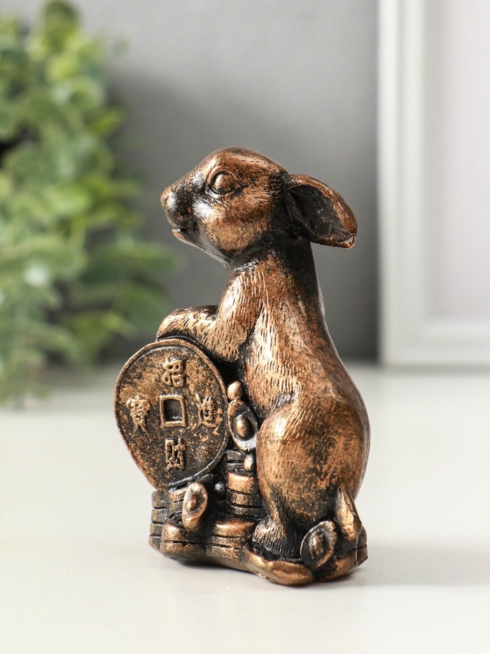 Фигурка гипс «Заяц на деньгах», 10 см, винтажная бронза