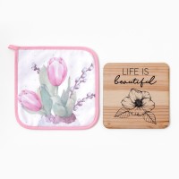 Набор кухонный «Тюльпаны»: прихватка 19×19 см, подставка под горячее