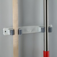 Держатель для швабр Доляна, 2 отделения, с крючком 22×2.5×5 см, цвет белый