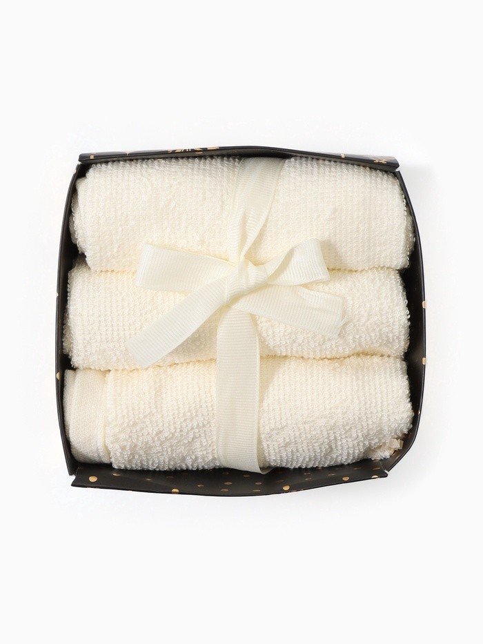 Набор махровых полотенец Merry Christmas, 3 шт., бежевые, 30×30 см, хлопок 340 г/м²