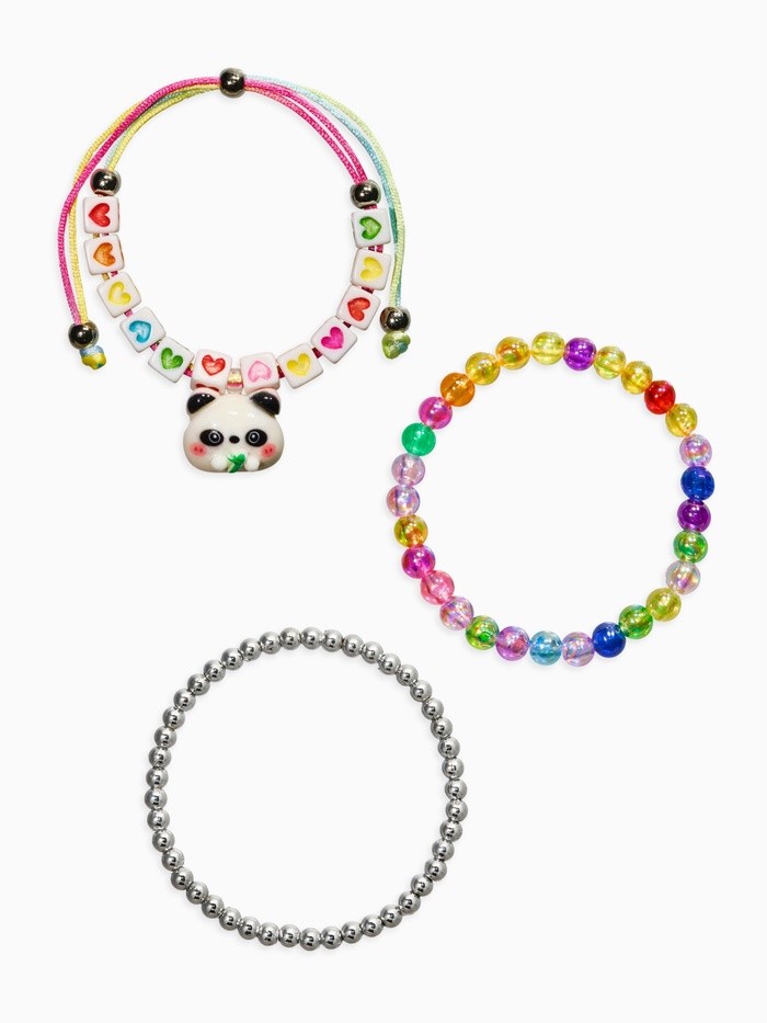 Браслеты детские «Выбражулька. Панда», набор 3 шт. бусины, цветной