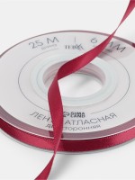 Лента атласная TEIRA, двухсторонняя, 6 мм, 25±1 м, бордовая №0789