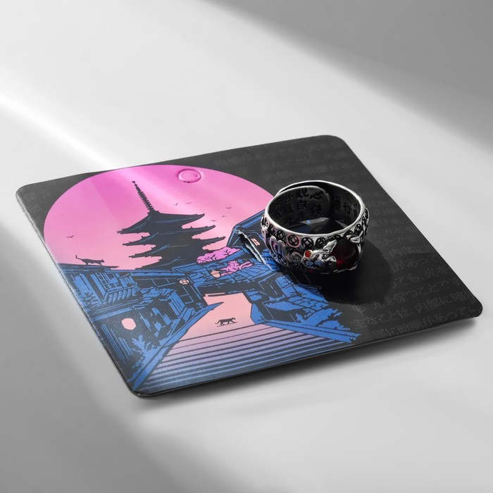 Кольцо «Япония» иероглифы, цвет красный в чернёном серебре, безразмерное