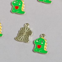 Металлический элемент, декоративная подвеска «Арт Узор. Динозаврик с сердечком», эмаль, 1.6×1.1 см