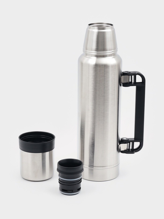 Термос Мастер К «Движение», 1.2 л, с кружкой, сохраняет тепло 18 ч, 36×11 см, нержавеющая сталь, серебристый