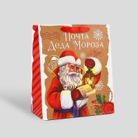 Пакет подарочный новогодний ламинированный «Почта Деда Мороза», M 26×30×9 см