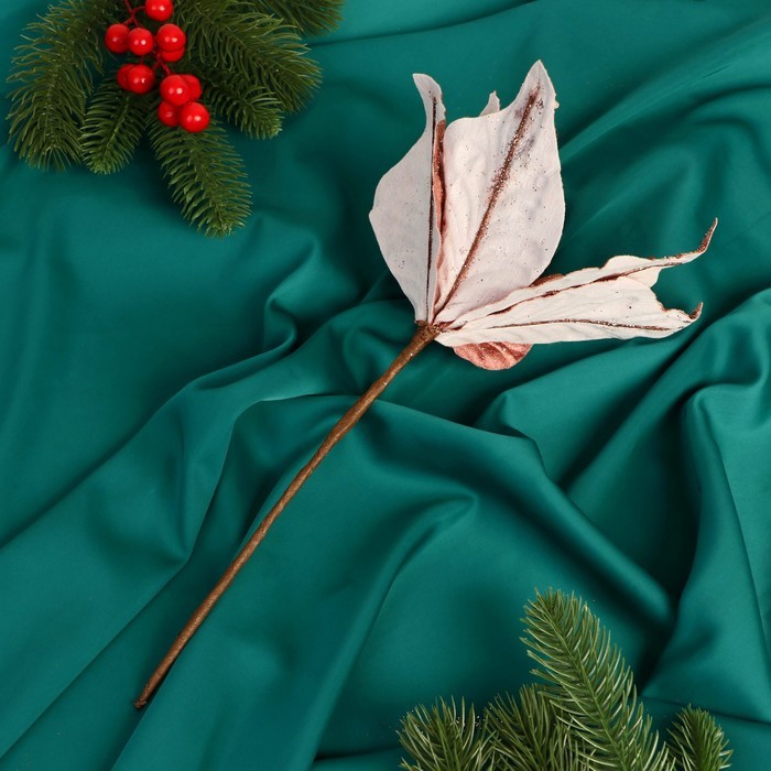 Декор "Зимний цветок" блеск бусинки, 24х15 см, розовый