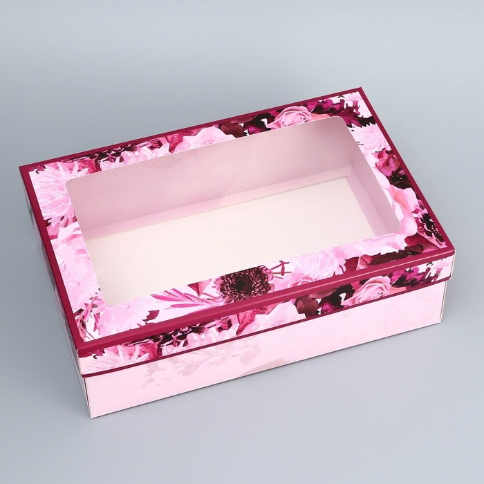 Коробка складная подарочная «Цветы», 30×20×9 см с окном Коробка складная подарочная «Цветы», 30×20×9 см с окном