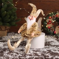 Новогодний шут "С крылышками" сидит, двигается, 39х14 см, золото