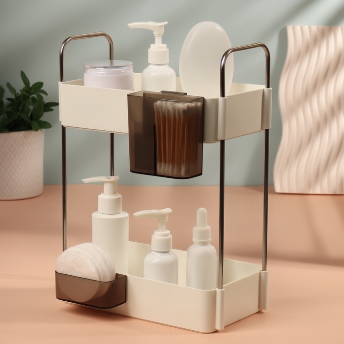 Органайзер для хранения, двухуровневый, 4 секции, 29×21×12 см, белый, чёрный