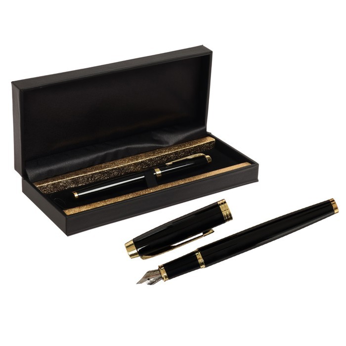 Ручка подарочная перьевая Calligrata, в кожзам футляре ПБ IM, корпус чёрный с золотом