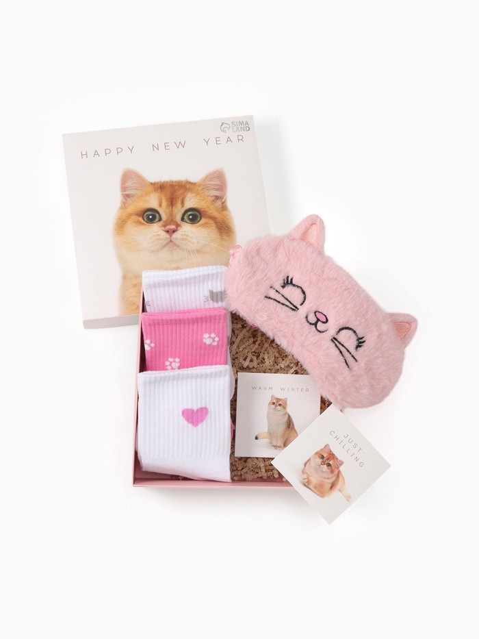 Набор новогодний подарочный KAFTAN «Киса», маска, носки размер 36-39 (23-25 см), открытка 2 шт.