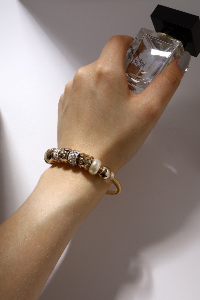 Браслет жемчуг «Марджери» сова, цвет белый в золоте, d=6,5 см