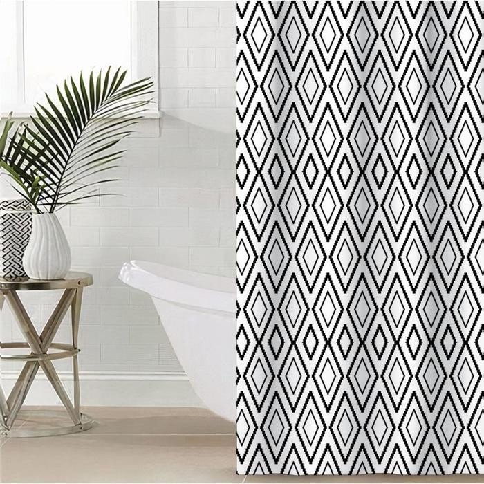 Штора для ванной водоотталкивающая Этель «Марокко», 145×180 см, цвет белый/чёрный, ткань оксфорд, 210гр/м2