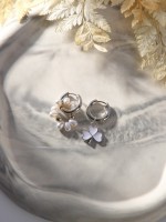 Серьги со съёмным элементом «Трансформер» клевер-сердце, цвет бело-бежевый в серебре