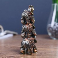 Сувенир полистоун "Три слоника-пирамида попона с орнаментом" 12х7,5х3,2 см