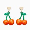 Серьги «Вишня и сердечки», красно-жёлтые в золоте