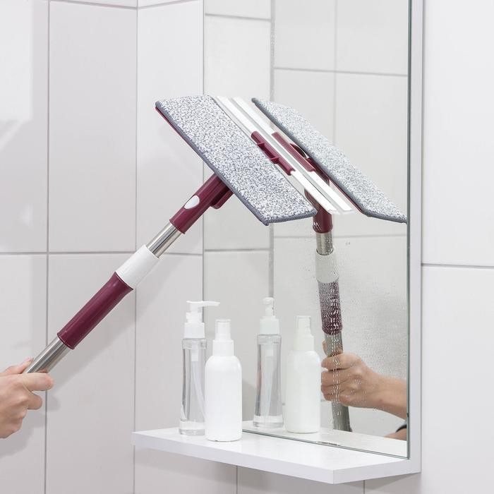 Окномойка с насадкой из микрофибры Доляна, стальная телескопическая ручка, 27×8×73(114) см, цвет МИКС