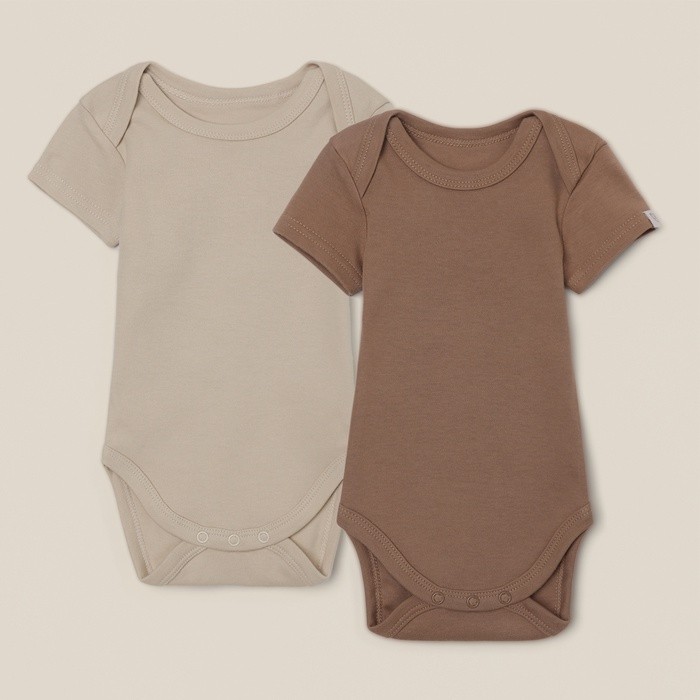 Боди детское 2 шт. SL HOME, рост 62-68 см, цвет бежевый/кофейный