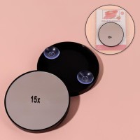 Зеркало макияжное, увеличение × 15, на присосках, d 9 см, цвет чёрный