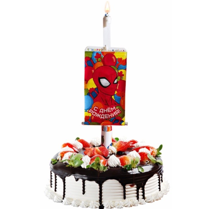 Свеча в торт сюрприз, с открыткой, Человек-паук