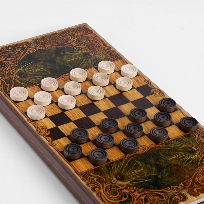 Нарды "Таежный волк", деревянная доска 50 х 50 см, с полем для игры в шашки