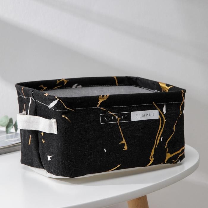 Корзина для хранения с ручками Доляна «Мрамор», 23×16×12 см, цвет чёрная