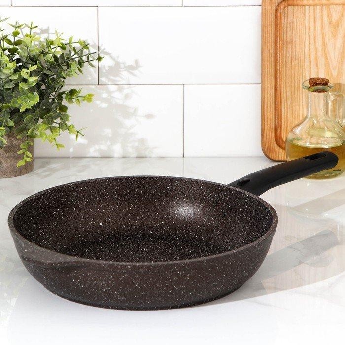 Сковорода, d=26 см, съёмная ручка, антипригарное покрытие, цвет кофейный мрамор