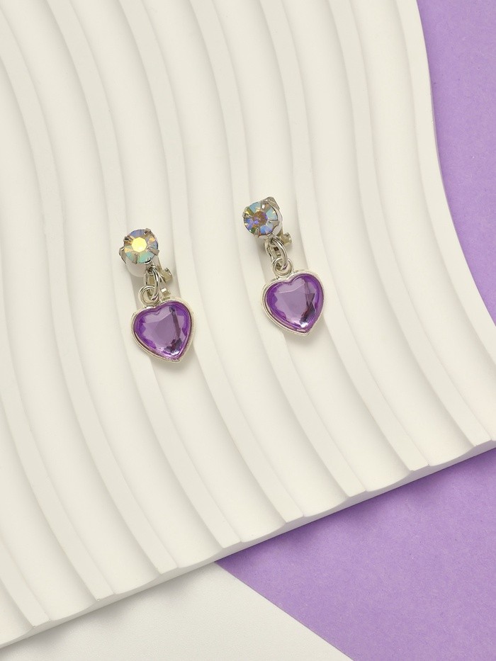 Серьги-клипсы детские «Выбражулька» сердце кристалл, сиренево-радужные