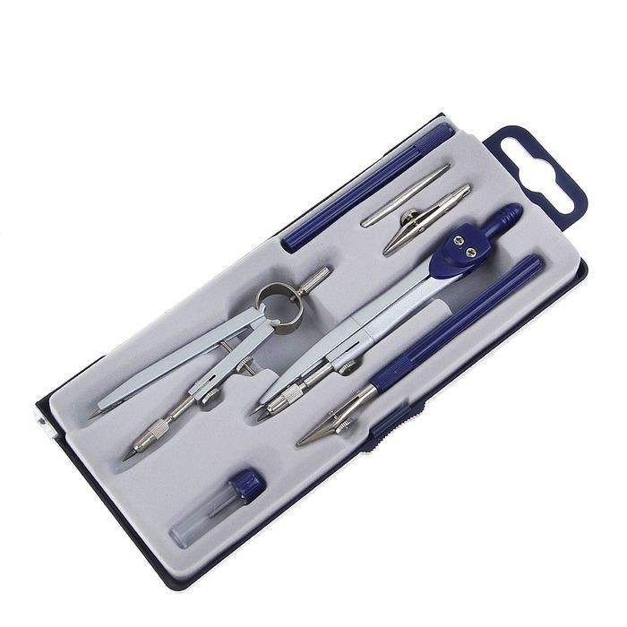 Готовальня Calligrata, 7 предметов (2 циркуля: 120 мм, 95 мм, 2 рейсфедера, 2 удлинителя, грифель, центрик), в пластиковом пенале