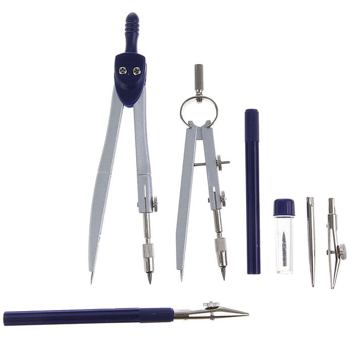 Готовальня Calligrata, 7 предметов (2 циркуля: 120 мм, 95 мм, 2 рейсфедера, 2 удлинителя, грифель, центрик), в пластиковом пенале