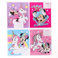 Тетрадь 12 листов, клетка,  "Единорог", 4 вида  МИКС, Минни Маус