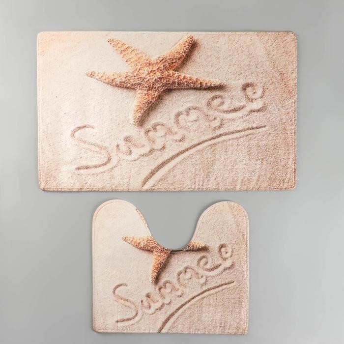 Набор ковриков для ванной и туалета Доляна «На пляже», 2 шт: 40×45, 45×75 см