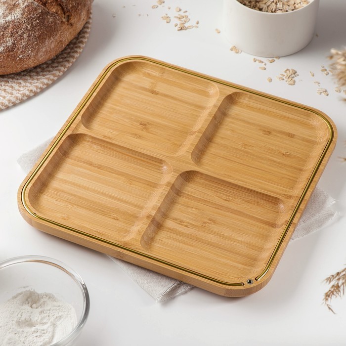 Менажница Доляна «Цветение», 4 секции, 24,5×24,5 см, бамбук