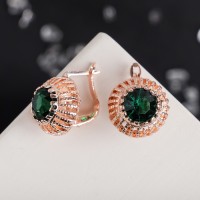 Серьги со стразами «Эдель» круг, цвет изумрудный в розовом золоте