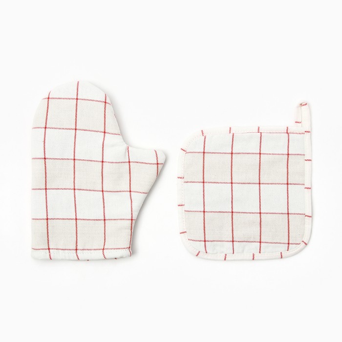 Набор Этель "Bright cage": Варежка-прихватка новогодняя 20х27см, прихватка 19х19см, 100% хл