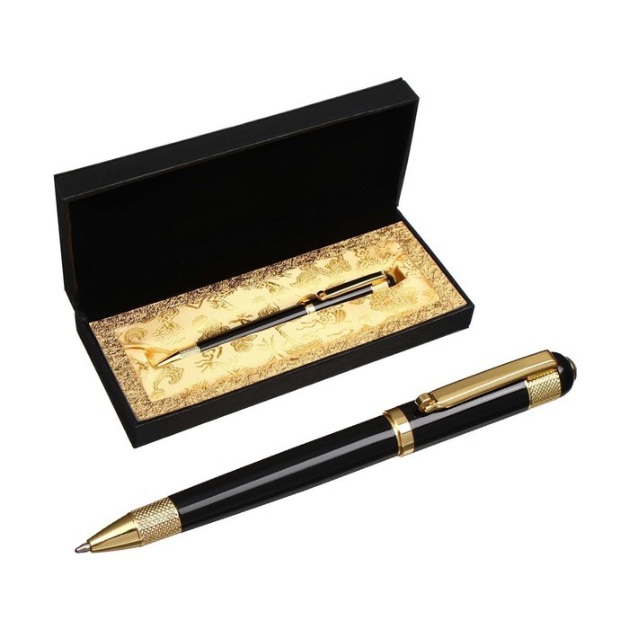 Ручка подарочная Calligrata «Вензура», шариковая, поворотная, в футляре кожзам, корпус чёрный с золотым