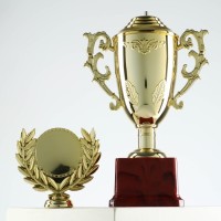 Кубок 014, наградная фигура, золото, подставка пластик, 32.5×16×8.5 см