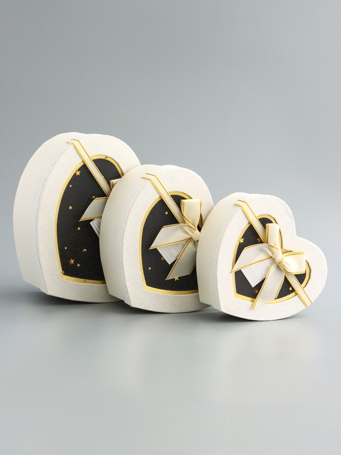 Набор подарочных коробок 3 в 1 сердца, кремовый, 22×20×9; 18.5×17×7.5; 16×14×6 см