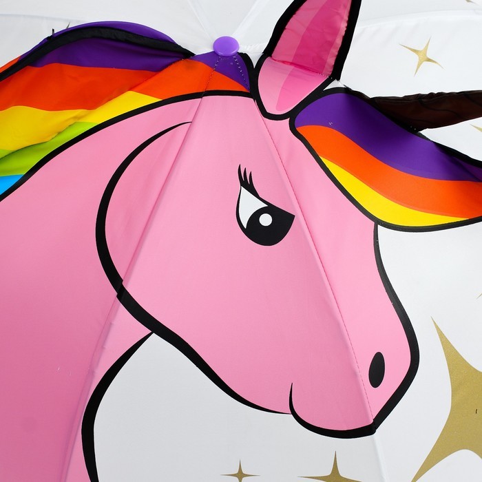 Зонт - трость детский «Единорог», механический, фигурный, 8 спиц, R=35/45 см, d=70 см, розовый/белый