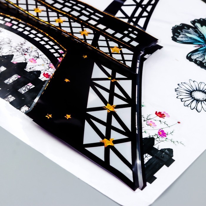 Наклейка пластик 2D "Эйфелева башня и цветы" МИКС 54х35,5 см