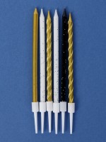 Свечи в торт «Праздничное волшебство», 6 шт., белый, черный, золотой