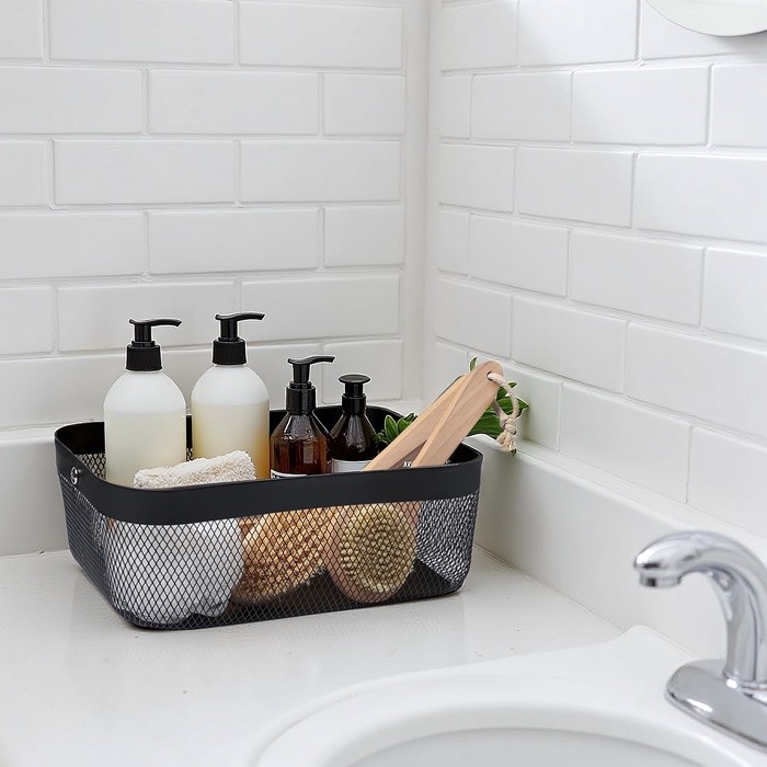 Корзинка универсальная LaDо́m «Половинки», прямоугольная, с ручкой, 32.5×24.5×11.5 см, чёрная