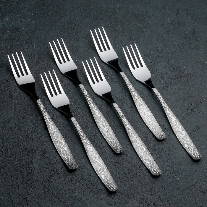 Набор столовых вилок «Уралочка», h=20 см, толщина 2 мм (М13), 6 шт, цвет серебряный