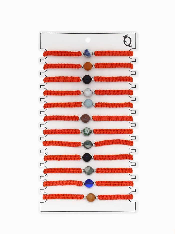Браслет-оберег «Красная нить» шар №8 (неделимая фасовка 12 шт., цена за шт.), цветной в серебре