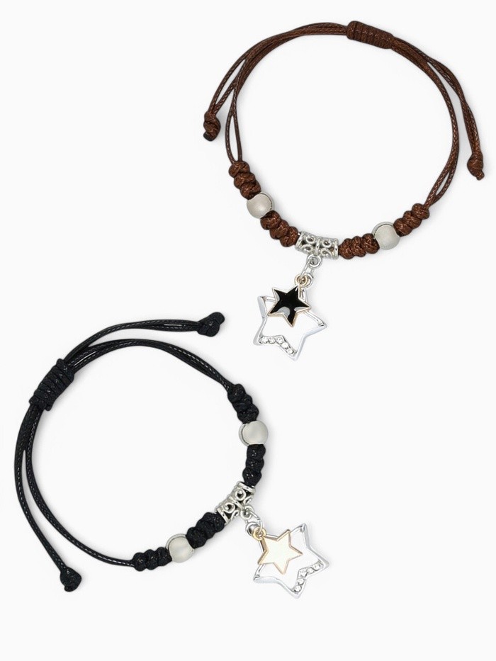 Браслеты «Неразлучники» звёздочки, чёрно-коричневые, L=12.5 см