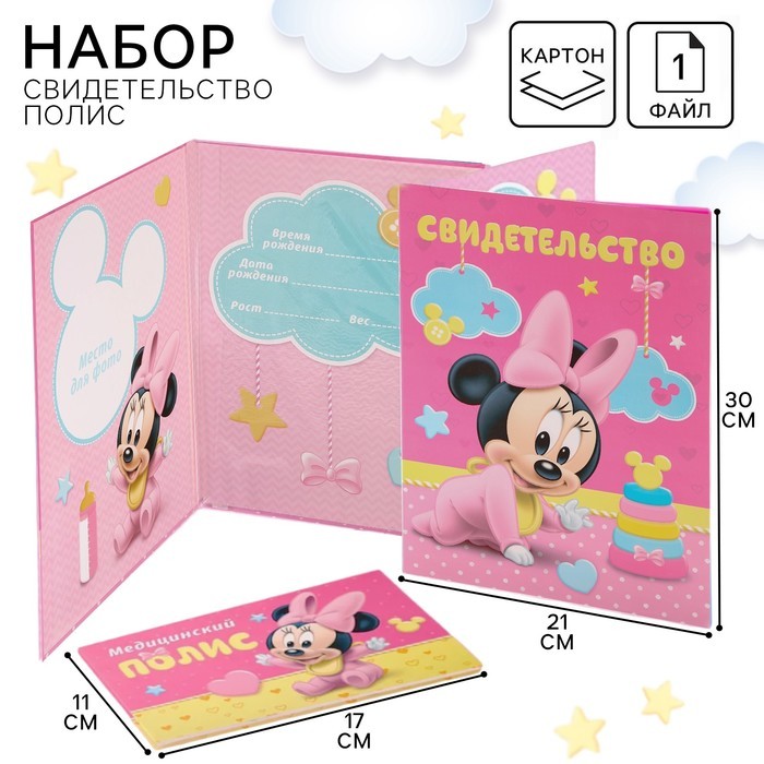 Обложка для документов набор «Мои первые документы», Минни Маус, 21×30 см