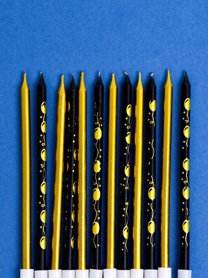 Свечи для торта «Воздушные шарики», 12 шт., золотой и черный