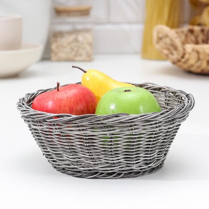 Корзинка для подачи фруктов и хлеба Доляна «Лукошко», d=20 см, пластик, плетёная, серая