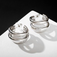 Серьги кольца тройные QF «Тринити», d=2 см, цвет серебро
